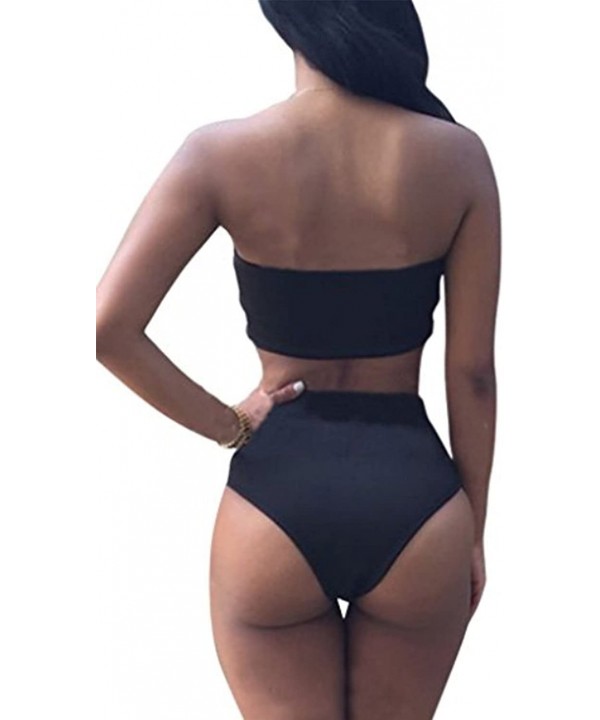 Women's Strapless Wrap Padded High Waisted Bikini Set Swimsuits - Black - CS18M0TTSEG $17.79-Sets