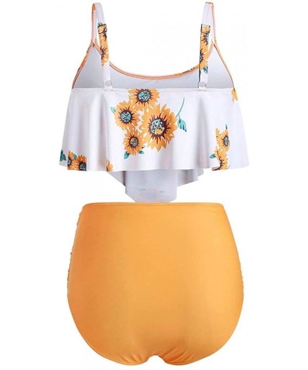 Summer Women's Sexy and comfortablePlus Size Overlay Sunflower Print Ruched Bikini Set - Sunrise Orange - CP18UDCH5DL $20.89-...