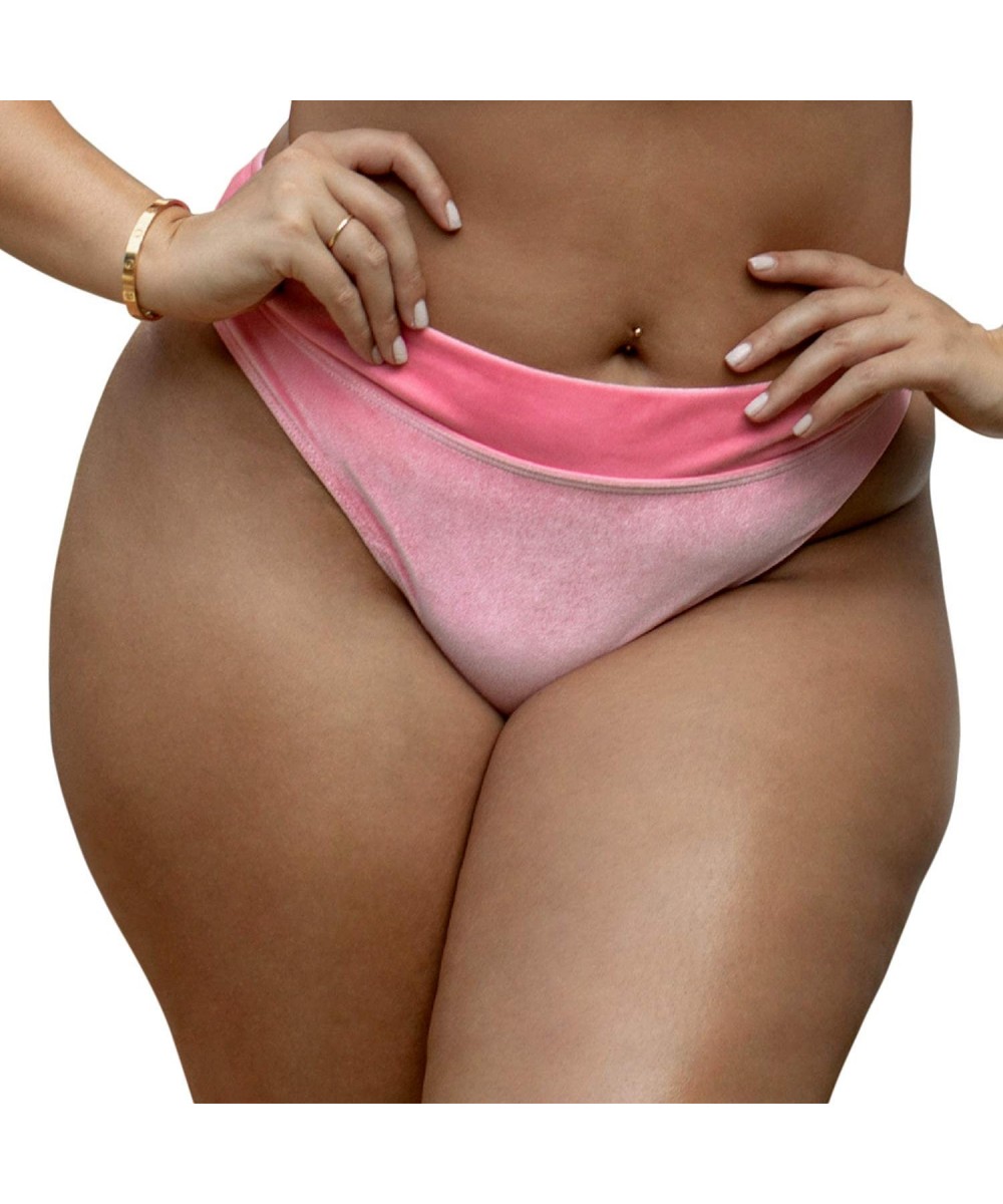 Women's Velvet Plus Size Bikini Bottoms- Cheeky Cut- Sexy High Waisted Swimsuit Pants - Pink - CK18ZNTH0UE $14.11-Bottoms