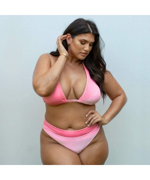 Women's Velvet Plus Size Bikini Bottoms- Cheeky Cut- Sexy High Waisted Swimsuit Pants - Pink - CK18ZNTH0UE $14.11-Bottoms