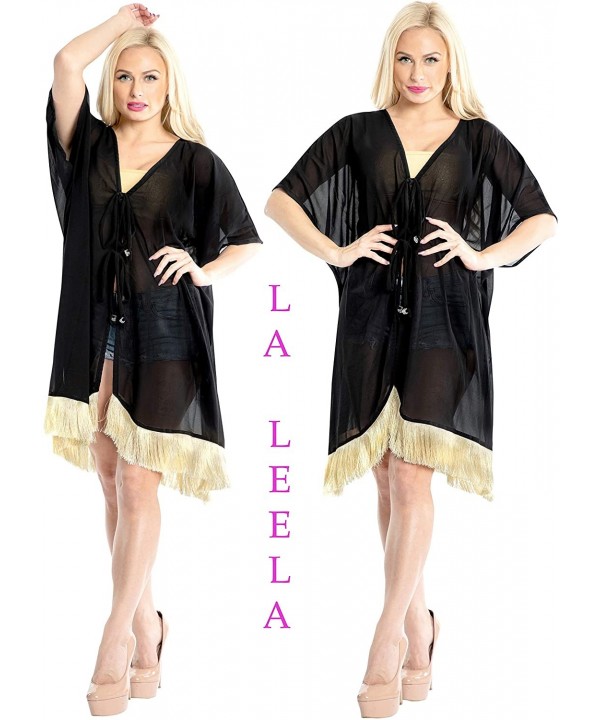 Women Loose Kimono Cardigan Beach Coverup Capes Blouse Top Solid Plain - Halloween Black_x952 - CK18LYSEC6T $25.84-Cover-Ups