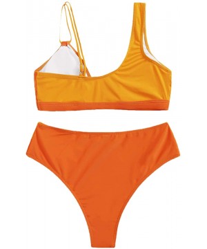 Women's Sexy Colorblock Bikinis High Waist Swimsuit Bathing Suits - Orange - CV194EZ05ZN $14.70-Sets