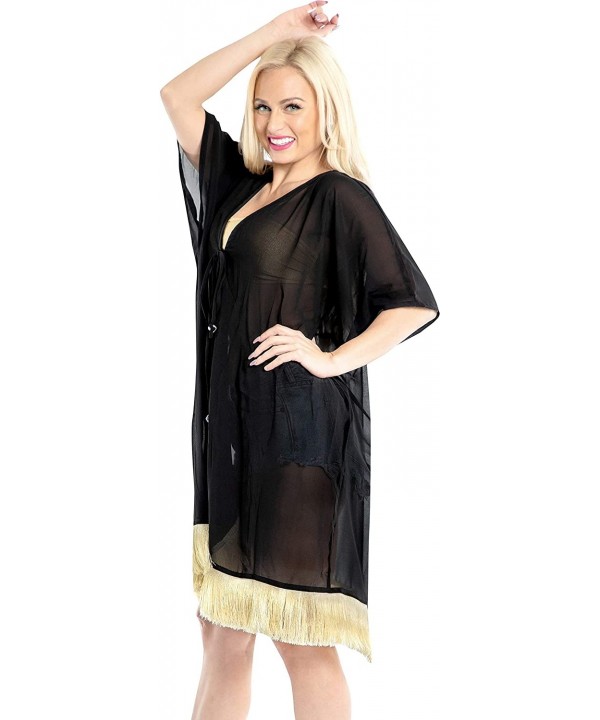 Women Loose Kimono Cardigan Beach Coverup Capes Blouse Top Solid Plain - Halloween Black_x952 - CK18LYSEC6T $25.84-Cover-Ups