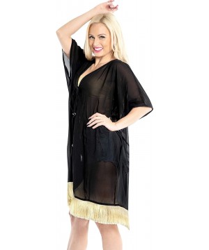 Women Loose Kimono Cardigan Beach Coverup Capes Blouse Top Solid Plain - Halloween Black_x952 - CK18LYSEC6T $25.84-Cover-Ups