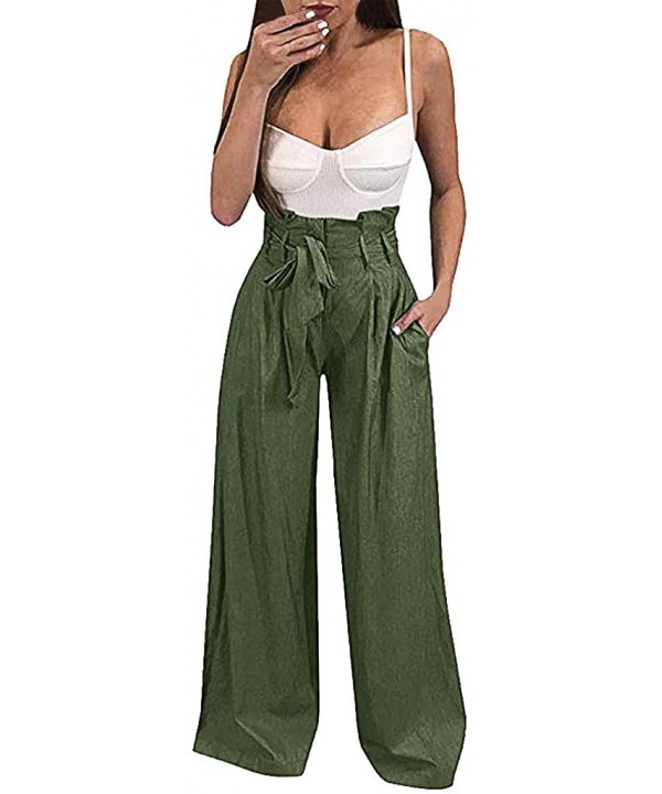 Pants for Women Women's Pants Fashion Striped High Waist Harem Pants Ladies Bandage Elastic Waist Casual Pants Green - CV18X0...