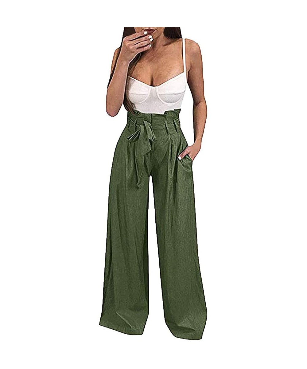 Pants for Women Women's Pants Fashion Striped High Waist Harem Pants Ladies Bandage Elastic Waist Casual Pants Green - CV18X0...