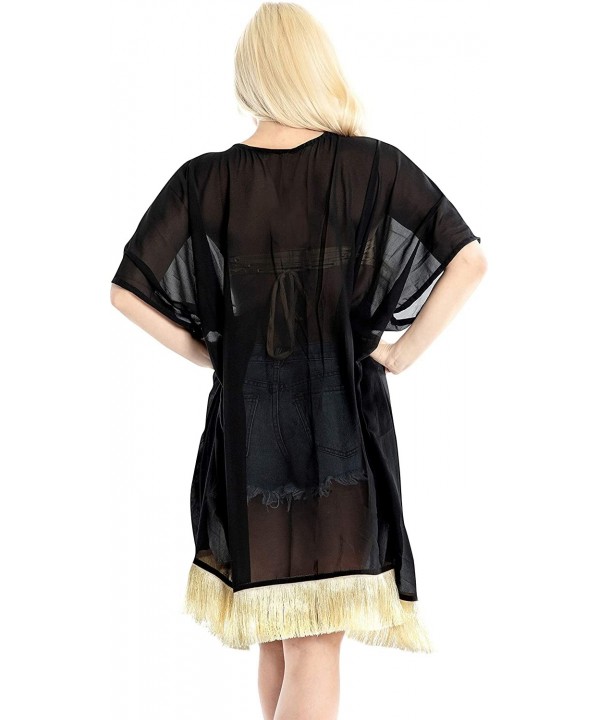 Women Loose Kimono Cardigan Beach Coverup Capes Blouse Top Solid Plain - Halloween Black_x952 - CK18LYSEC6T $25.84-Cover-Ups