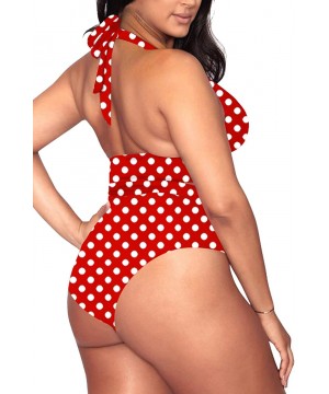 Women's Plus Size High Waisted Tummy Control Swimwear Swimsuit Full Coverage Wide halter strap Red With Polka Dot - CT18Y2TRL...