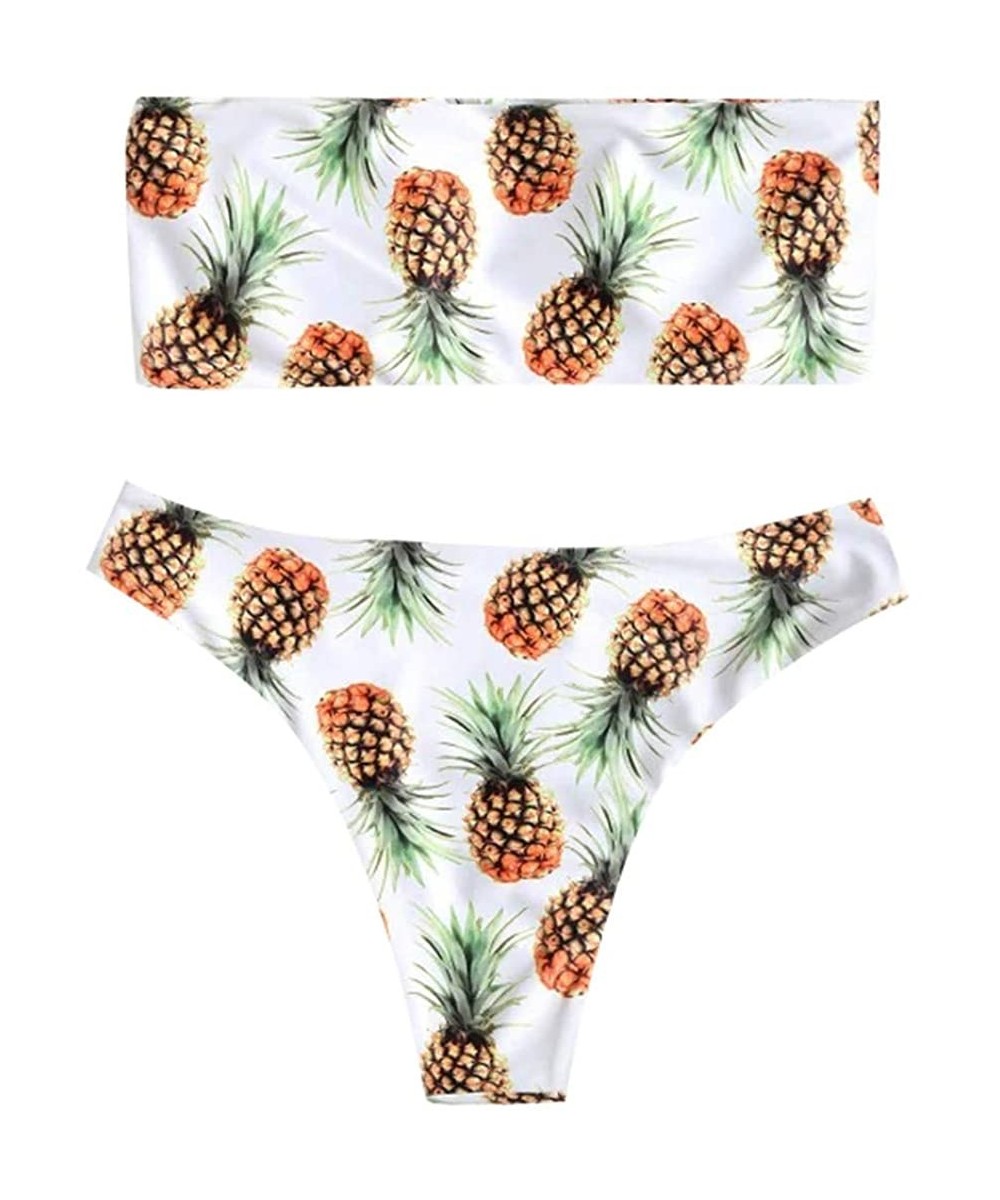 Women Pineapple Print Tube up Bikini Push-Up Swimwear Beachwear - White - CB1962NL8D4 $10.31-Sets