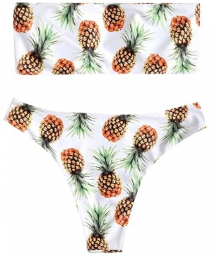 Women Pineapple Print Tube up Bikini Push-Up Swimwear Beachwear - White - CB1962NL8D4 $10.31-Sets