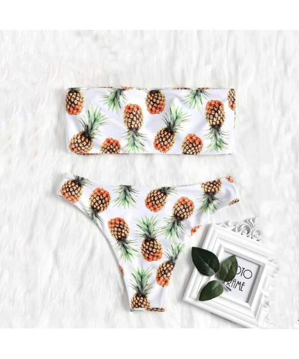 Women Pineapple Print Tube up Bikini Push-Up Swimwear Beachwear - White - CB1962NL8D4 $10.31-Sets