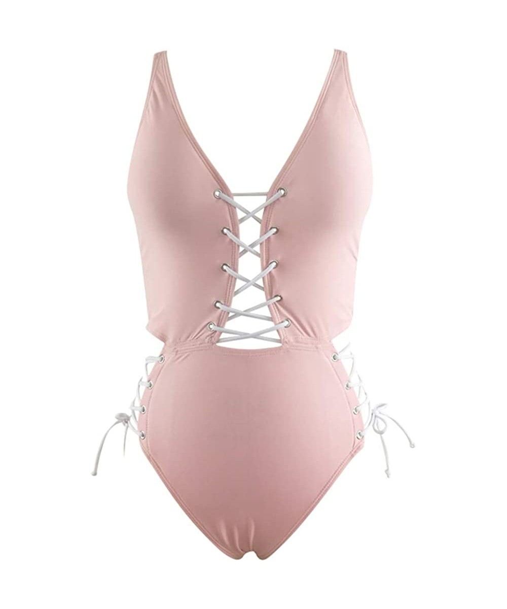 Women's Cut Out Hollow One Piece Swimsuit Beach Bathing Suit - Pink - CA18NNAOY5L $13.88-One-Pieces