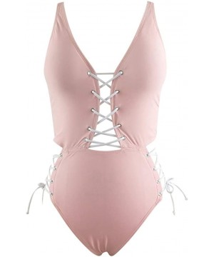 Women's Cut Out Hollow One Piece Swimsuit Beach Bathing Suit - Pink - CA18NNAOY5L $13.88-One-Pieces