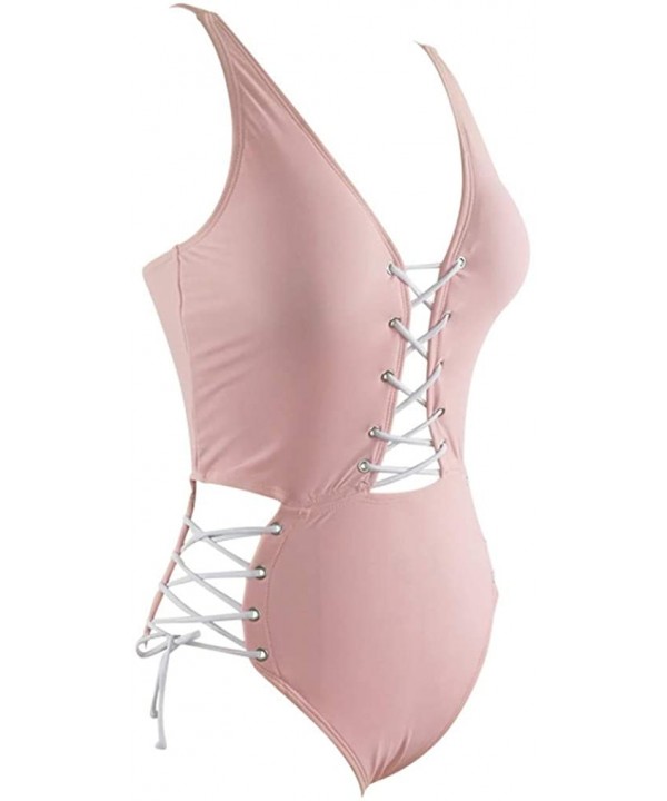 Women's Cut Out Hollow One Piece Swimsuit Beach Bathing Suit - Pink - CA18NNAOY5L $13.88-One-Pieces