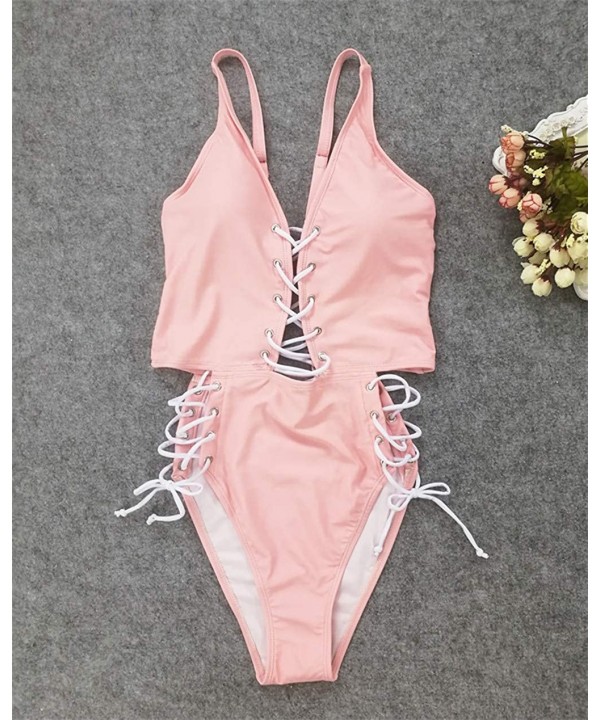 Women's Cut Out Hollow One Piece Swimsuit Beach Bathing Suit - Pink - CA18NNAOY5L $13.88-One-Pieces