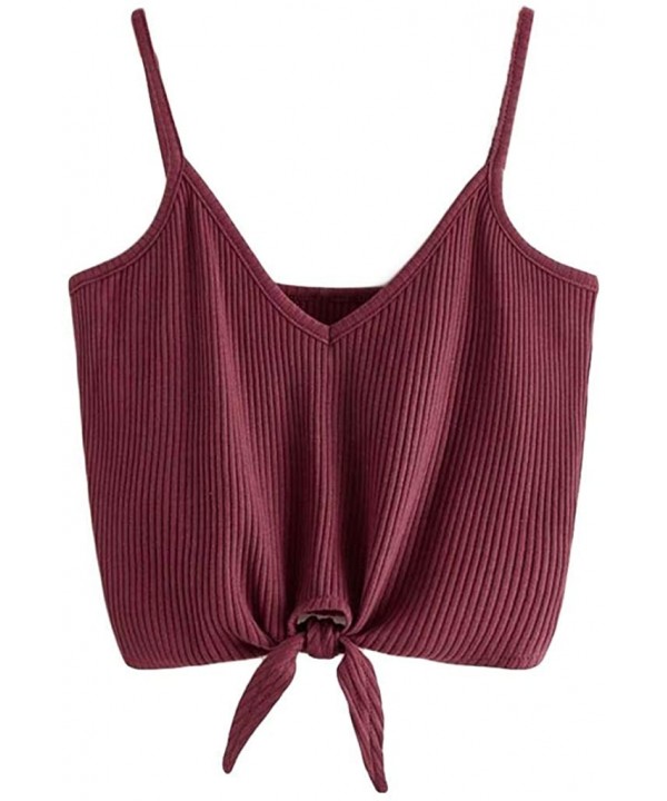 2020 Summer Womens Camisole Sleeveless Striped Button Camis Spaghetti Strappy Bowknot Crop Tank Tops Vests 0525 Wine - CS18R6...