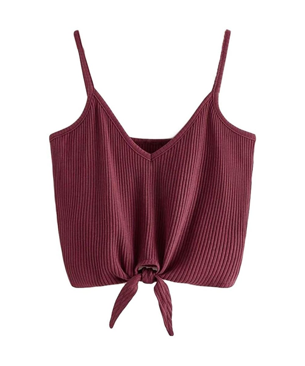 2020 Summer Womens Camisole Sleeveless Striped Button Camis Spaghetti Strappy Bowknot Crop Tank Tops Vests 0525 Wine - CS18R6...