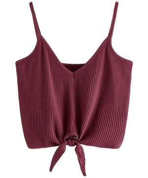 2020 Summer Womens Camisole Sleeveless Striped Button Camis Spaghetti Strappy Bowknot Crop Tank Tops Vests 0525 Wine - CS18R6...