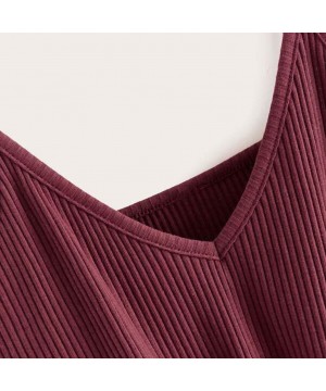 2020 Summer Womens Camisole Sleeveless Striped Button Camis Spaghetti Strappy Bowknot Crop Tank Tops Vests 0525 Wine - CS18R6...