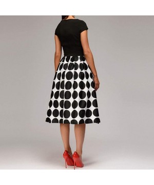 2019 Women Elegant Tea Dress Wave Point Pocket Sashes Knee-Length Splice Vintage Casual Dress - Black - CY18TW2WCUW $19.62-Bo...