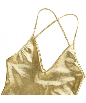 Women's Metallic One Piece Thong Monokini Bodycon Camisole Dance Leotard - Gold - CA1889L24RL $19.01-One-Pieces