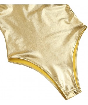 Women's Metallic One Piece Thong Monokini Bodycon Camisole Dance Leotard - Gold - CA1889L24RL $19.01-One-Pieces