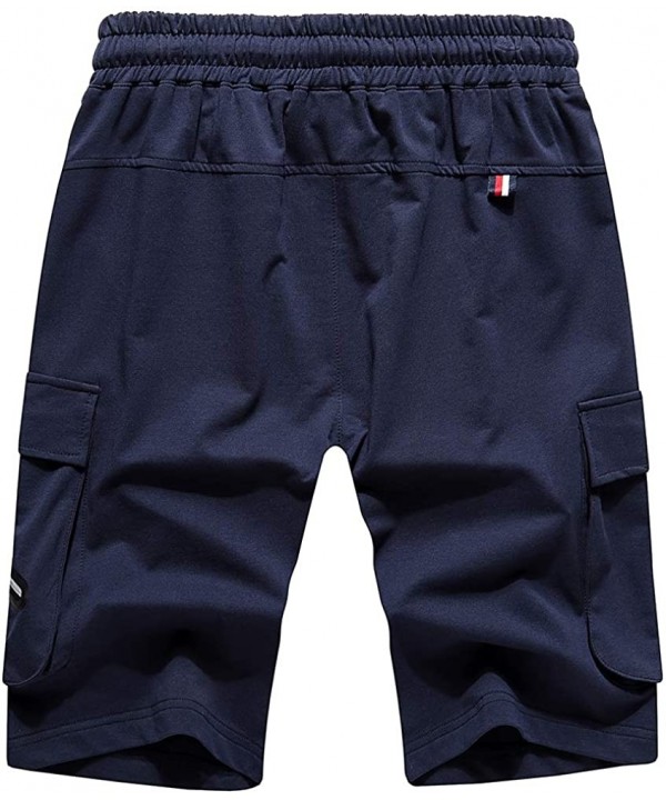 Men's Summer Elastic Waist Casual Short Stretch Cotton Pocket Shorts Daily Wear Walking - Navy 17 - CX18OQIHT0E $18.16-Trunks