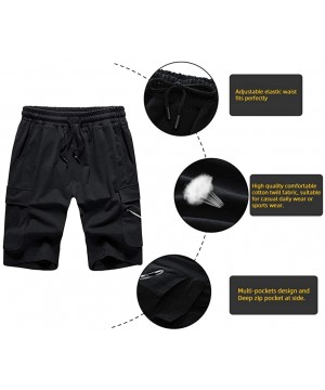 Men's Summer Elastic Waist Casual Short Stretch Cotton Pocket Shorts Daily Wear Walking - Navy 17 - CX18OQIHT0E $18.16-Trunks