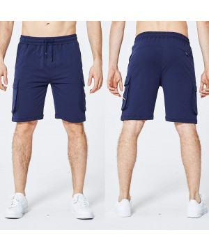 Men's Summer Elastic Waist Casual Short Stretch Cotton Pocket Shorts Daily Wear Walking - Navy 17 - CX18OQIHT0E $18.16-Trunks