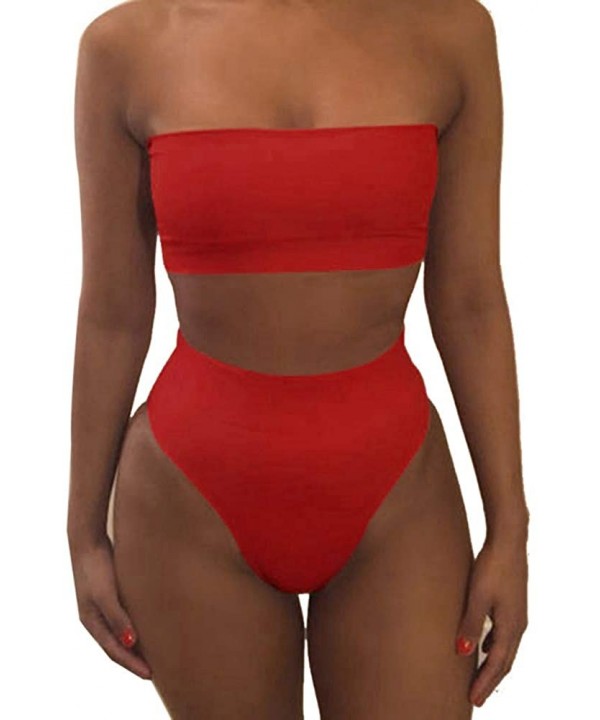 Women Bandage Bikini Set Push-up Padded Bra Swimsuit Bathing 2pcs Set Swimwear - Red - CO193X9Z3MT $10.20-Sets