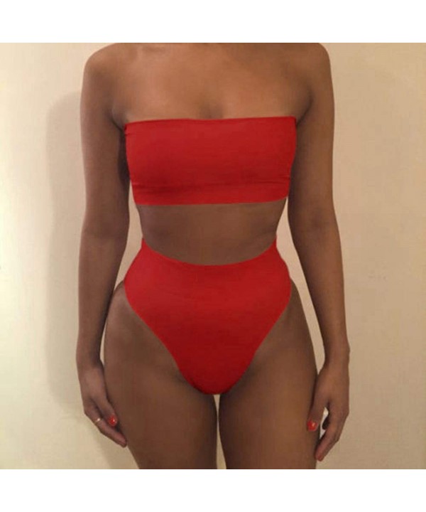 Women Bandage Bikini Set Push-up Padded Bra Swimsuit Bathing 2pcs Set Swimwear - Red - CO193X9Z3MT $10.20-Sets