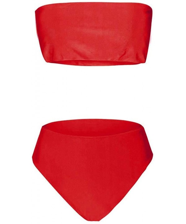 Women Bandage Bikini Set Push-up Padded Bra Swimsuit Bathing 2pcs Set Swimwear - Red - CO193X9Z3MT $10.20-Sets