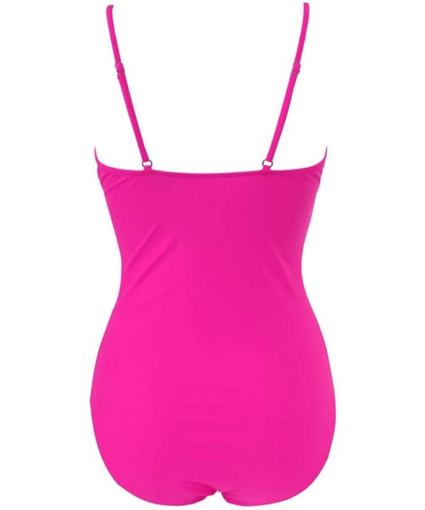 Women Retro Halter One Piece Swimsuits Sexy Slimming Ruched Monokini - 85 Hot Pink - CN1942KU77N $23.22-One-Pieces