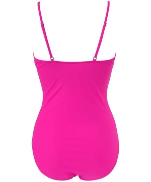 Women Retro Halter One Piece Swimsuits Sexy Slimming Ruched Monokini - 85 Hot Pink - CN1942KU77N $23.22-One-Pieces