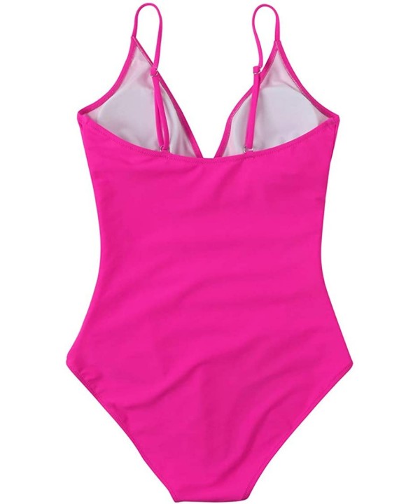 Women Retro Halter One Piece Swimsuits Sexy Slimming Ruched Monokini - 85 Hot Pink - CN1942KU77N $23.22-One-Pieces