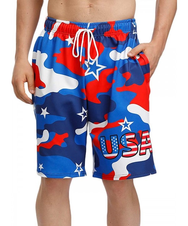 Men's 4th of July Shorts American Flag Board Shorts with Pocket - Usa Patriotic - CZ18T6ZCLTW $14.40-Board Shorts