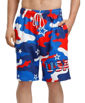 Men's 4th of July Shorts American Flag Board Shorts with Pocket - Usa Patriotic - CZ18T6ZCLTW $14.40-Board Shorts