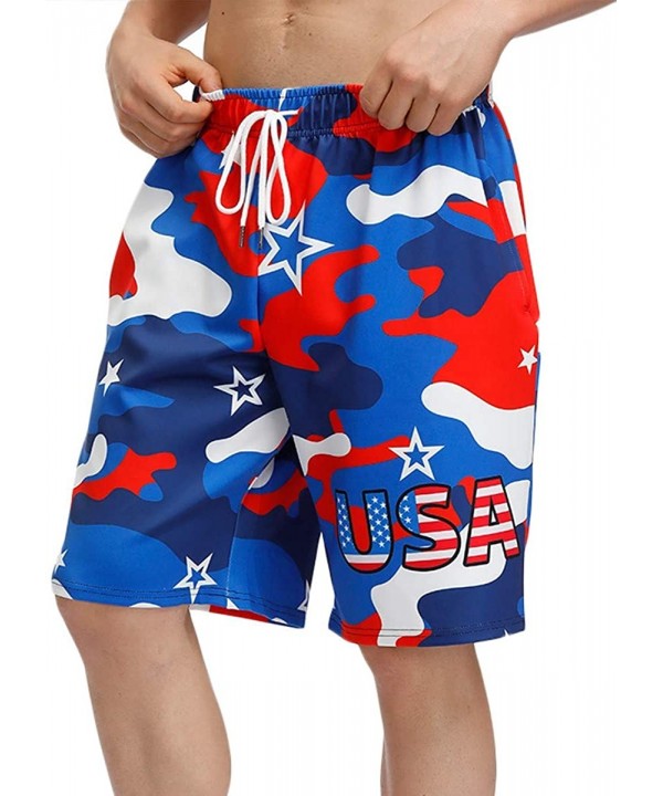 Men's 4th of July Shorts American Flag Board Shorts with Pocket - Usa Patriotic - CZ18T6ZCLTW $14.40-Board Shorts