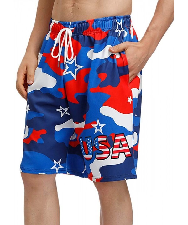 Men's 4th of July Shorts American Flag Board Shorts with Pocket - Usa Patriotic - CZ18T6ZCLTW $14.40-Board Shorts