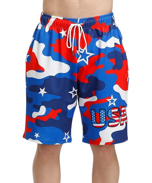 Men's 4th of July Shorts American Flag Board Shorts with Pocket - Usa Patriotic - CZ18T6ZCLTW $14.40-Board Shorts