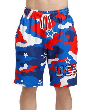 Men's 4th of July Shorts American Flag Board Shorts with Pocket - Usa Patriotic - CZ18T6ZCLTW $14.40-Board Shorts