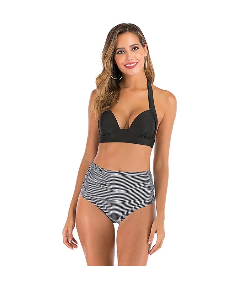 Women High Waist Bikini Push Up Bikinis Print Swimsuit Female Beachwear Swimwear - A4-gray - CS1962H7GA6 $15.65-Bottoms