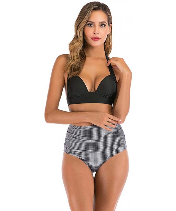 Women High Waist Bikini Push Up Bikinis Print Swimsuit Female Beachwear Swimwear - A4-gray - CS1962H7GA6 $15.65-Bottoms