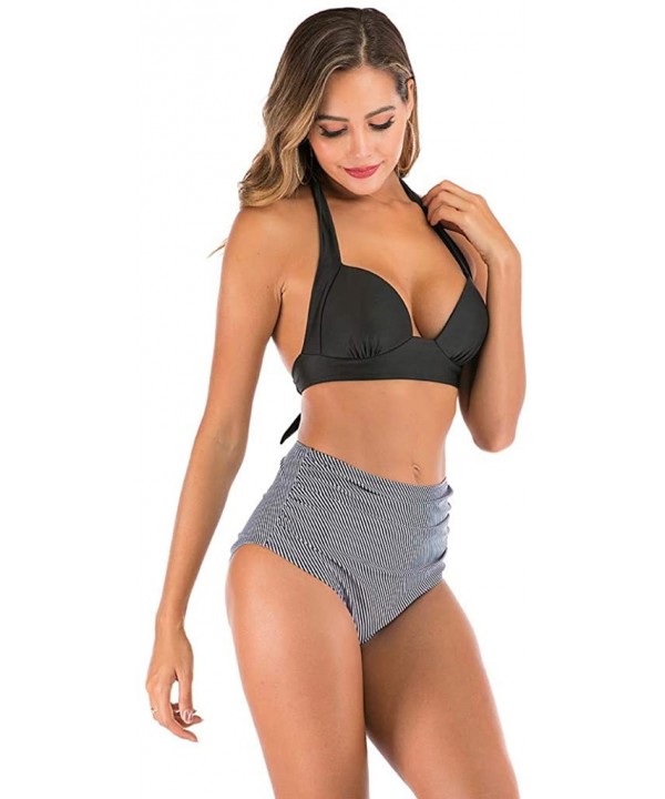 Women High Waist Bikini Push Up Bikinis Print Swimsuit Female Beachwear Swimwear - A4-gray - CS1962H7GA6 $15.65-Bottoms