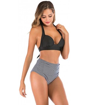 Women High Waist Bikini Push Up Bikinis Print Swimsuit Female Beachwear Swimwear - A4-gray - CS1962H7GA6 $15.65-Bottoms