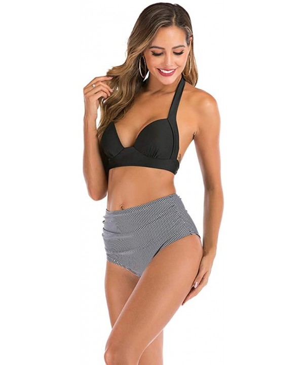 Women High Waist Bikini Push Up Bikinis Print Swimsuit Female Beachwear Swimwear - A4-gray - CS1962H7GA6 $15.65-Bottoms