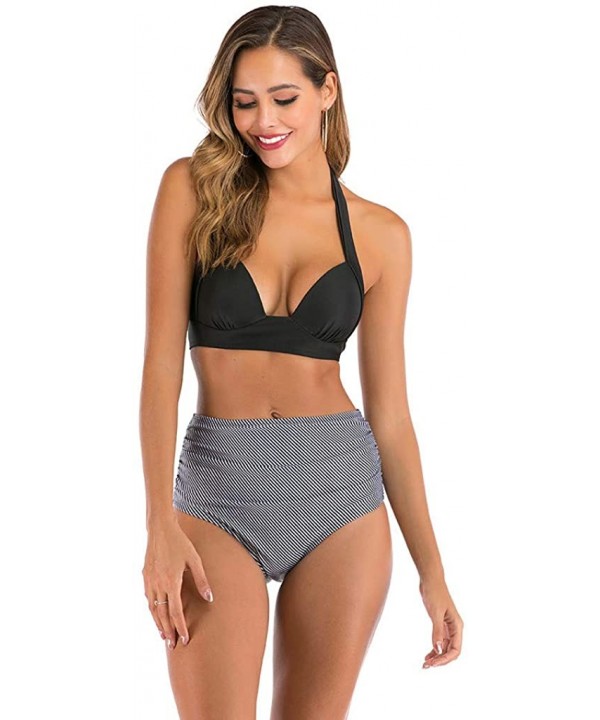 Women High Waist Bikini Push Up Bikinis Print Swimsuit Female Beachwear Swimwear - A4-gray - CS1962H7GA6 $15.65-Bottoms