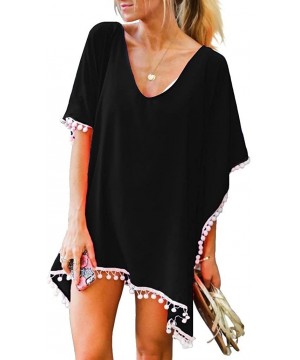 Women Chiffon Tassel Swimsuit Bikini Stylish Swimwear Beach Cover up - Black - C618D6RYY6T $13.09-Cover-Ups