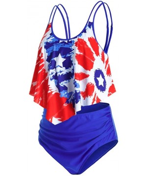 Two Pieces Push-Up Padd Overlay Sunflower Print Bikini Stripe Bathing Suits Swimwear Beachwear Set - Z-blue - C3190N8TA0Q $15...