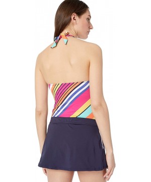 Women's Halter Swim Dress with Pockets One Piece Swimsuit - Docked Lines Stripe - Multi - CO18NRCKKD4 $17.94-One-Pieces